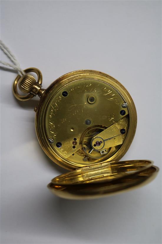 An 18ct gold half hunter keyless lever pocket watch, by John Walker, London.